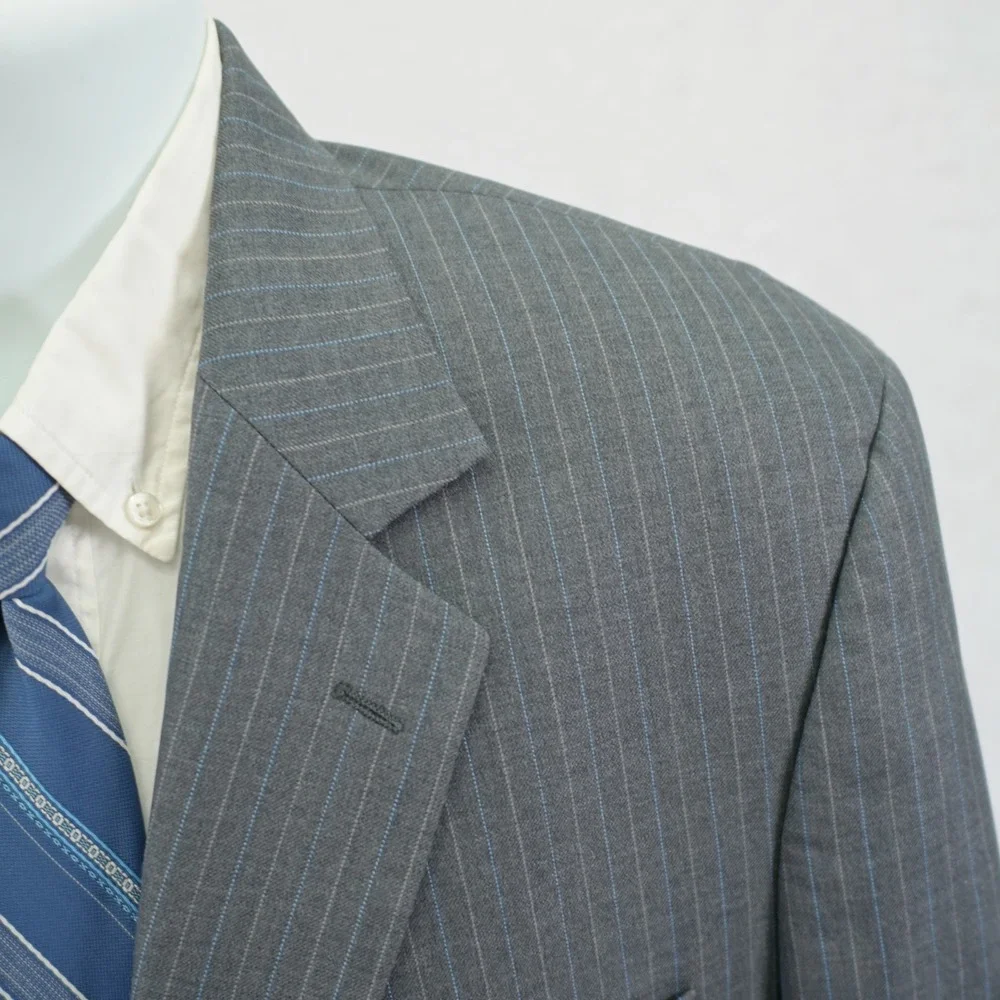Jos A Bank Signature Gordon Wool Gray Striped 2 Piece Suit 42R  37 / 30 High Ris